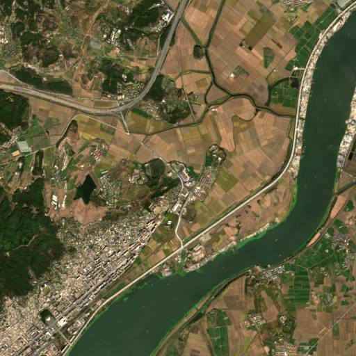 Sentinel-2 satellite image of Kangson enrichment site, 5.1 km across, captured 8 Oct 2026